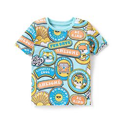 Babyhug Single Jersey Knit Half Sleeves Night Suit Slogan Print - Blue