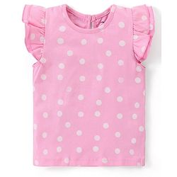 Babyhug Disney 100% Cotton Knit Dungaree With Frill Sleeves Top Minnie Mouse Print - Pink