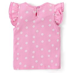 Babyhug Disney 100% Cotton Knit Dungaree With Frill Sleeves Top Minnie Mouse Print - Pink