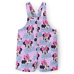 Babyhug Disney 100% Cotton Knit Dungaree With Frill Sleeves Top Minnie Mouse Print - Pink