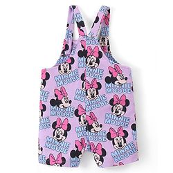 Babyhug Disney 100% Cotton Knit Dungaree With Frill Sleeves Top Minnie Mouse Print - Pink