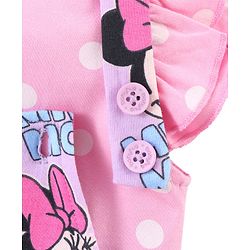 Babyhug Disney 100% Cotton Knit Dungaree With Frill Sleeves Top Minnie Mouse Print - Pink