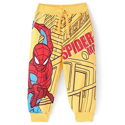 Babyhug Marvel Cotton Looper Full Length Lounge Pant with Spiderman Print - Yellow