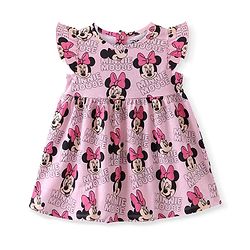 Babyhug Disney Cotton Knit Frill Sleeves Frock With Minnie Mouse Print - Pink