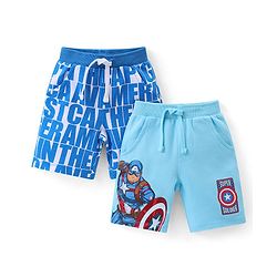 Babyhug Marvel Cotton Knit Shorts With Avengers Graphics Pack Of 2 - Blue