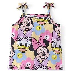 Babyhug Disney Cotton Knit Singlet Sleeves Top & Skirt Set With Minnie Mouse Graphics - Yellow & Navy