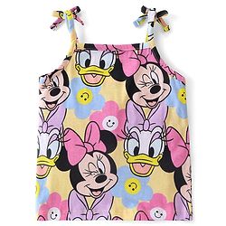 Babyhug Disney Cotton Knit Singlet Sleeves Top & Skirt Set With Minnie Mouse Graphics - Yellow & Navy