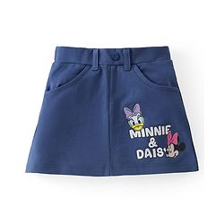 Babyhug Disney Cotton Knit Singlet Sleeves Top & Skirt Set With Minnie Mouse Graphics - Yellow & Navy