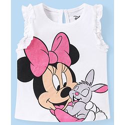 Babyhug Disney Single Jersey Knit  Sleeveless Top &  Shorts Set with Polka Dots & Minnie Mouse Graphics - White & Pink