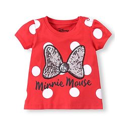 Babyhug Disney Single Jersey Knit Half Sleeve Top and Shorts Set with Minnie Mouse Graphics -Red & Navy Blue