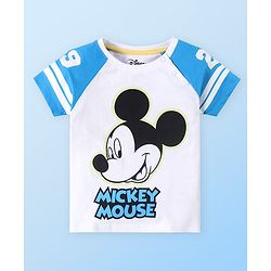 Babyhug Disney Single Jersey Knit Half Sleeves Shirt & Shorts With Mickey Mouse Graphics - White & Blue