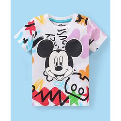 Babyhug Disney Single Jersey Knit Half Sleeves T-Shirt And Shorts Set With Mickey Mouse Graphics - White Purple & Black