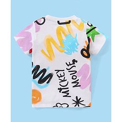Babyhug Disney Single Jersey Knit Half Sleeves T-Shirt And Shorts Set With Mickey Mouse Graphics - White Purple & Black