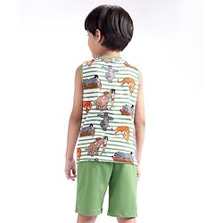 Babyhug Disney Single Jersey Knit Sleeveless T-Shirt And Shorts Set With Jungle Book Print - Green & White