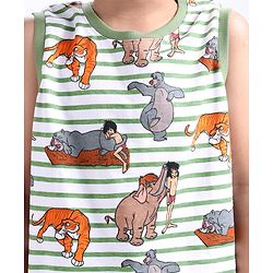 Babyhug Disney Single Jersey Knit Sleeveless T-Shirt And Shorts Set With Jungle Book Print - Green & White