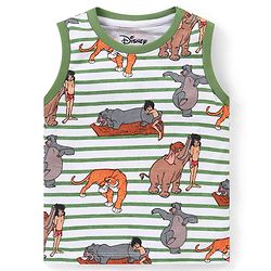 Babyhug Disney Single Jersey Knit Sleeveless T-Shirt And Shorts Set With Jungle Book Print - Green & White