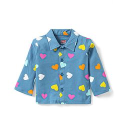 Babyhug Single Jersey Full Sleeves Night Suit Heart Print - Blue