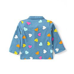 Babyhug Single Jersey Full Sleeves Night Suit Heart Print - Blue