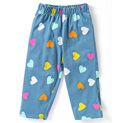 Babyhug Single Jersey Full Sleeves Night Suit Heart Print - Blue