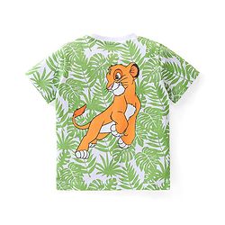 Babyhug Disney Cotton Knit Half Sleeves T-Shirt with Lion King Graphics & Tropical Print - White & Green