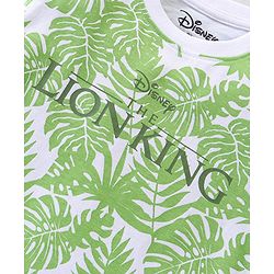 Babyhug Disney Cotton Knit Half Sleeves T-Shirt with Lion King Graphics & Tropical Print - White & Green