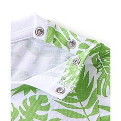 Babyhug Disney Cotton Knit Half Sleeves T-Shirt with Lion King Graphics & Tropical Print - White & Green