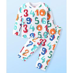 Babyhug Cotton Knit Full Sleeves Night Suit With Numbers Print - White