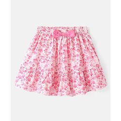 Babyhug Poplin Woven Half Sleeves  Top & Skirt Set with Floral Print - Pink & White