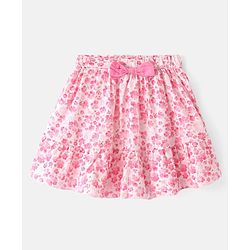 Babyhug Poplin Woven Half Sleeves  Top & Skirt Set with Floral Print - Pink & White