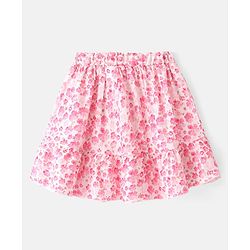 Babyhug Poplin Woven Half Sleeves  Top & Skirt Set with Floral Print - Pink & White