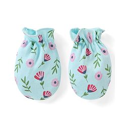 Babyhug 100% Cotton Cap Mittens & Booties Set Floral Print - Blue
