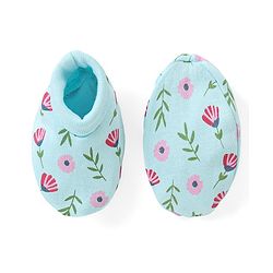 Babyhug 100% Cotton Cap Mittens & Booties Set Floral Print - Blue