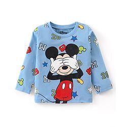 Babyhug Disney Single Jersey Knit Full Sleeves Night Suit with Mickey Mouse Graphics - Light Blue