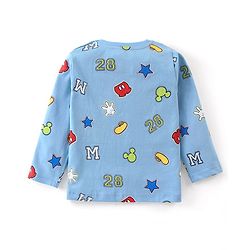 Babyhug Disney Single Jersey Knit Full Sleeves Night Suit with Mickey Mouse Graphics - Light Blue