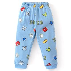 Babyhug Disney Single Jersey Knit Full Sleeves Night Suit with Mickey Mouse Graphics - Light Blue