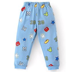 Babyhug Disney Single Jersey Knit Full Sleeves Night Suit with Mickey Mouse Graphics - Light Blue
