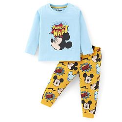 Babyhug Disney  Single Jersey Knit Full Sleeves Night Suit with Mickey Mouse Graphics-  Sky Blue & Yellow