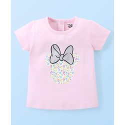 Babyhug Disney Single Jersey Knit Half Sleeves Night Suit With Foil Print & Minnie Mouse Graphics - Pink