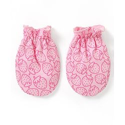 Babyhug 100% Cotton Cap Mittens & Booties Set Strawberry Print - Pink