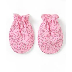 Babyhug 100% Cotton Cap Mittens & Booties Set Strawberry Print - Pink