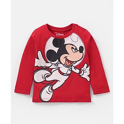 Babyhug Disney Single Jersey Knit  Full Sleeve Night Suit with Mickey Mouse Graphics - Red