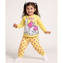Babyhug Disney Single Jersey Knit  Full Sleeves Night Suit with Marie Graphics - Yellow