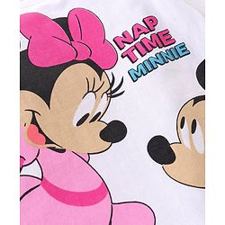 Babyhug Disney Cotton Full Sleeves Night Suit WIth Minnie And Mickey Mouse Print - White & Pink