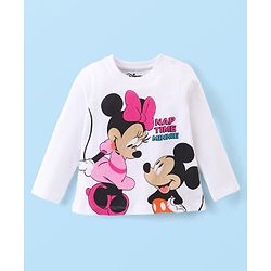 Babyhug Disney Cotton Full Sleeves Night Suit WIth Minnie And Mickey Mouse Print - White & Pink