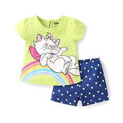 Babyhug Disney Single Jersey Full Sleeves Shorts Night Suit   With Marie Graphics - Multicolour