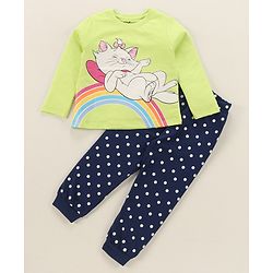 Babyhug Disney Single Jersey Full Sleeves Shorts Night Suit   With Marie Graphics - Multicolour