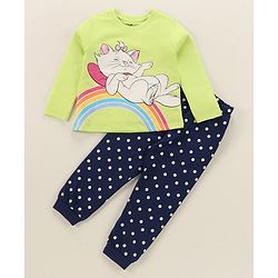 Babyhug Disney Single Jersey Full Sleeves Shorts Night Suit   With Marie Graphics - Multicolour