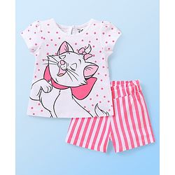 Babyhug Disney Cotton Knit Half Sleeves Night Suit With Marie Print - Multicolor