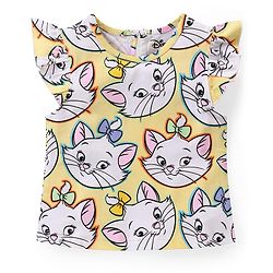 Babyhug Disney Cotton Knit Half Sleeves Top & Mid Length Shorts Set With Marie Graphics - Multicolor