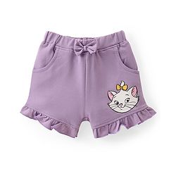 Babyhug Disney Cotton Knit Half Sleeves Top & Mid Length Shorts Set With Marie Graphics - Multicolor